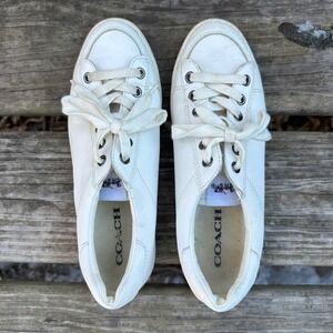 Coach Porter White Leather Low Top Sneakers G3781 Lace Up Shoes Women's Size 7.5